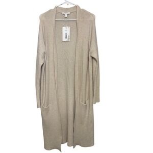 CHELSEA & VIOLET wool blend Open Front Cardigan Sweater Beige Size S NWT